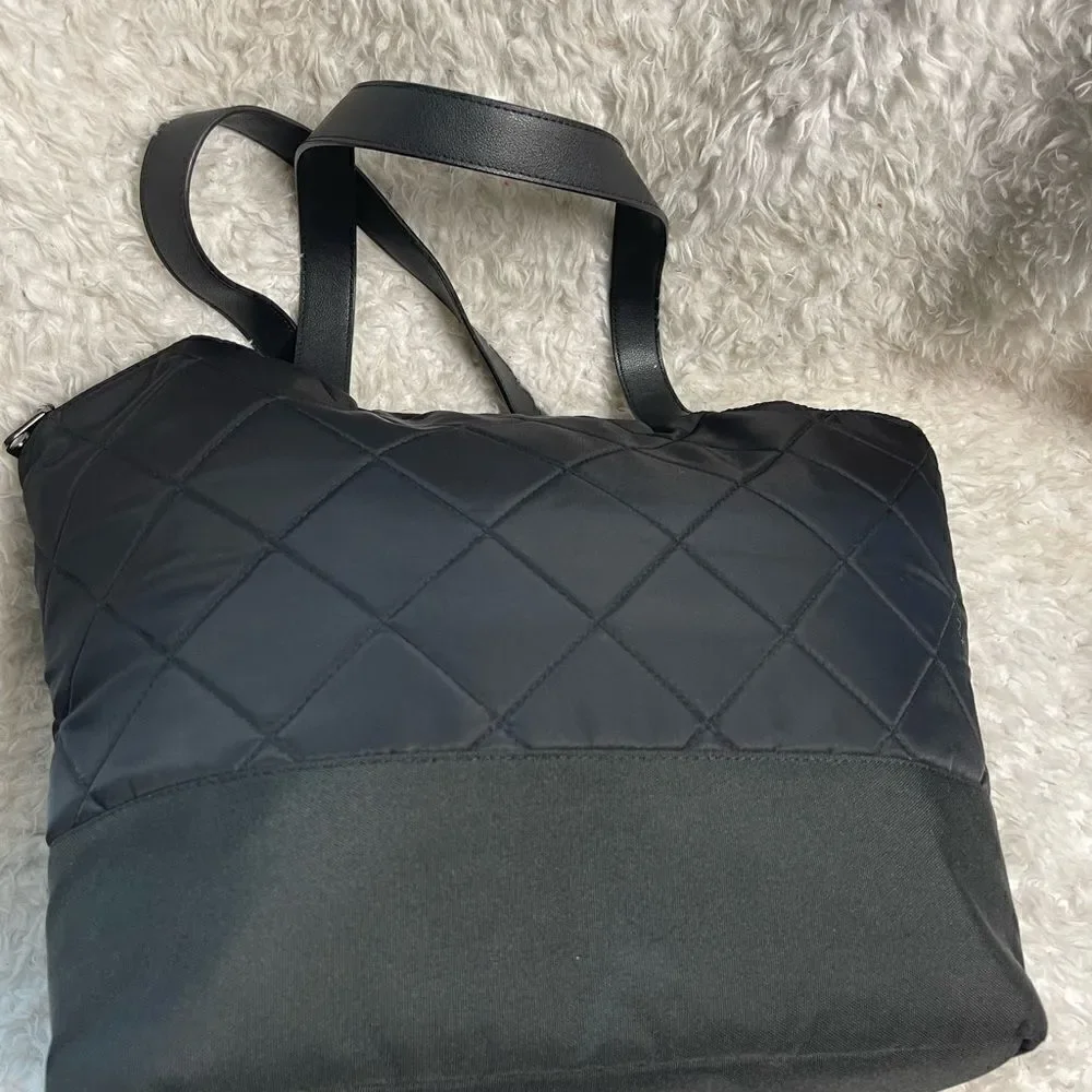 Paper Clip Black Nylon Quilted Large Diaper Bag silver tone hardwares.